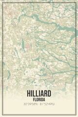 Retro US city map of Hilliard, Florida. Vintage street map.