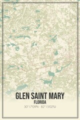 Retro US city map of Glen Saint Mary, Florida. Vintage street map.