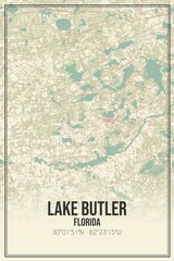 Retro US city map of Lake Butler, Florida. Vintage street map.