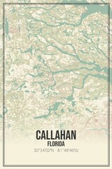Retro US city map of Callahan, Florida. Vintage street map.