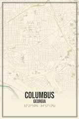 Retro US city map of Columbus, Georgia. Vintage street map.