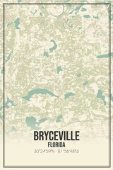 Retro US city map of Bryceville, Florida. Vintage street map.