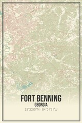 Retro US city map of Fort Benning, Georgia. Vintage street map.