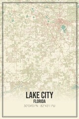 Retro US city map of Lake City, Florida. Vintage street map.