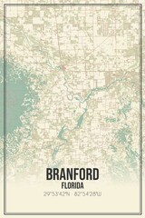 Retro US city map of Branford, Florida. Vintage street map.