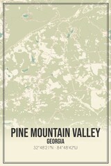 Retro US city map of Pine Mountain Valley, Georgia. Vintage street map.