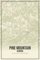 Retro US city map of Pine Mountain, Georgia. Vintage street map.