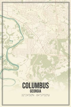 Retro US city map of Columbus, Georgia. Vintage street map.