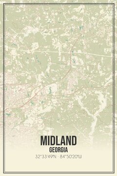 Retro US city map of Midland, Georgia. Vintage street map.