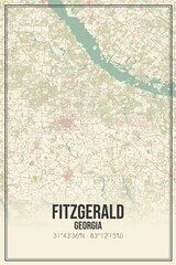 Retro US city map of Fitzgerald, Georgia. Vintage street map.