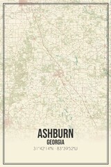Retro US city map of Ashburn, Georgia. Vintage street map.