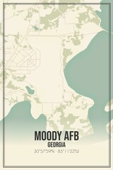 Retro US city map of Moody Afb, Georgia. Vintage street map.