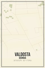 Retro US city map of Valdosta, Georgia. Vintage street map.