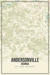 Retro US city map of Andersonville, Georgia. Vintage street map.