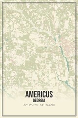 Retro US city map of Americus, Georgia. Vintage street map.