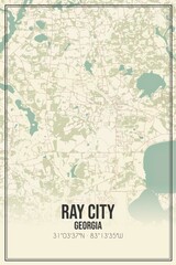 Retro US city map of Ray City, Georgia. Vintage street map.
