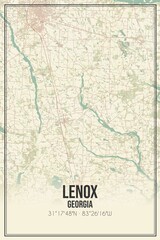 Retro US city map of Lenox, Georgia. Vintage street map.