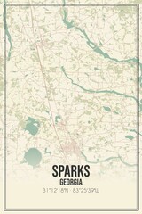 Retro US city map of Sparks, Georgia. Vintage street map.