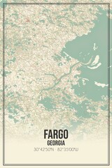 Retro US city map of Fargo, Georgia. Vintage street map.