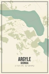 Retro US city map of Argyle, Georgia. Vintage street map.