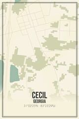 Retro US city map of Cecil, Georgia. Vintage street map.