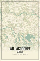 Retro US city map of Willacoochee, Georgia. Vintage street map.