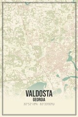 Retro US city map of Valdosta, Georgia. Vintage street map.