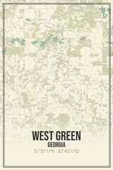 Retro US city map of West Green, Georgia. Vintage street map.