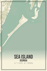 Retro US city map of Sea Island, Georgia. Vintage street map.