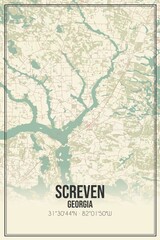 Retro US city map of Screven, Georgia. Vintage street map.