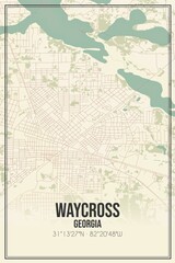 Retro US city map of Waycross, Georgia. Vintage street map.