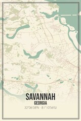 Retro US city map of Savannah, Georgia. Vintage street map.