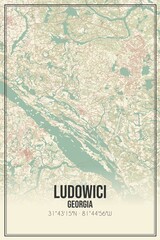Obraz premium Retro US city map of Ludowici, Georgia. Vintage street map.
