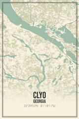 Retro US city map of Clyo, Georgia. Vintage street map.