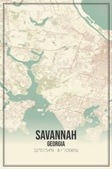 Retro US city map of Savannah, Georgia. Vintage street map. - obrazy, fototapety, plakaty