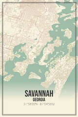 Retro US city map of Savannah, Georgia. Vintage street map.