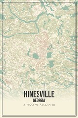Retro US city map of Hinesville, Georgia. Vintage street map.