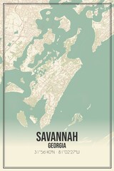 Retro US city map of Savannah, Georgia. Vintage street map.