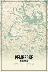 Retro US city map of Pembroke, Georgia. Vintage street map.