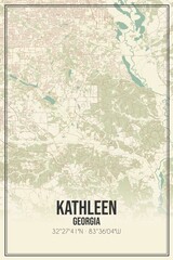Retro US city map of Kathleen, Georgia. Vintage street map.