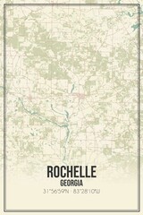 Retro US city map of Rochelle, Georgia. Vintage street map.