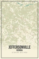 Retro US city map of Jeffersonville, Georgia. Vintage street map.