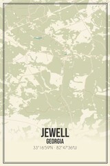 Retro US city map of Jewell, Georgia. Vintage street map.