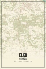 Retro US city map of Elko, Georgia. Vintage street map.