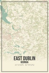 Retro US city map of East Dublin, Georgia. Vintage street map.
