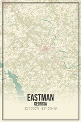 Retro US city map of Eastman, Georgia. Vintage street map.