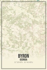 Retro US city map of Byron, Georgia. Vintage street map.