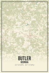 Retro US city map of Butler, Georgia. Vintage street map.