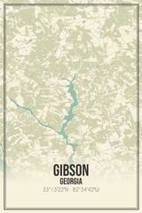 Retro US city map of Gibson, Georgia. Vintage street map.