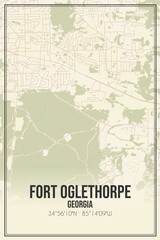 Retro US city map of Fort Oglethorpe, Georgia. Vintage street map.